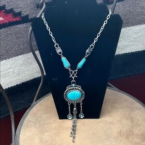Turquoise and Silver Pendant Necklace
